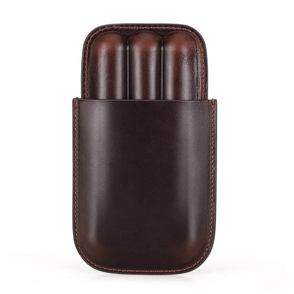 Cigar Case Holder Classic 3-Finger Leather Cigar Case Cigar Humidor Without Steel Cutter