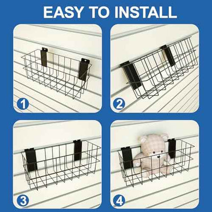 NeatiEase 29 PCS Slatwall Accessories Kit for Garage Rooms Shops Storage, Slat Wall Accessory Includes 3 Pack Slatwall Baskets Set and 26 PCS Multisized Heavy Duty Slatwall Hooks