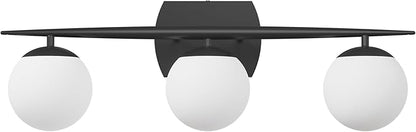 Black Bathroom Light Fixtures, 3-Light 25.1 Inch Modern Vanity Lights with Milky White Frosted Glass Shades, Wall Sconces for Bathroom, Bedroom, Living Room(G9 Bulb not Included)