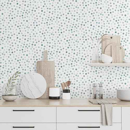 Dimoon 17.3''x78.7'' Peel and Stick Wallpaper Blue Green Boho Contact Paper Modern Polka Dot White Wallpaper Removable Self Adhesive Wall Paper Renter Friendly Bathroom Kitchen Vinyl Roll