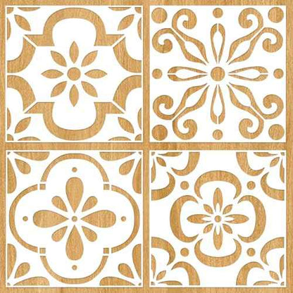 4-Pack Large Spanish Tile Stencils 12"x12" Reusable Floor Stencils Wall Templates for Painting on Floors, Tile, Concrete Patio, Wall, Furniture, Canvas, Spanish Talavera Stencils