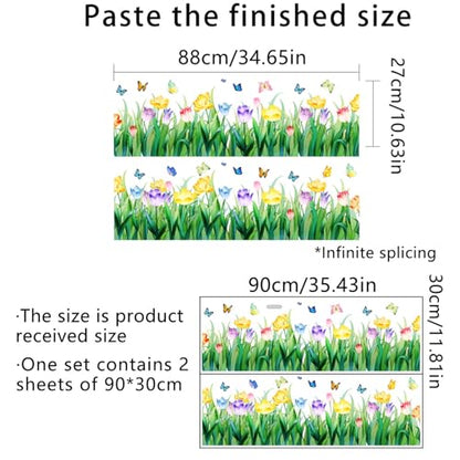 Green Grass Wall Corner Stickers Wildflower Butterflies Baseboard Skirting Line Wall Decals Bedroom Living Room Dining Room