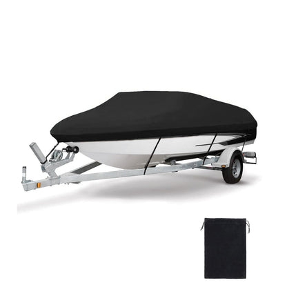 Heavy Duty Waterproof Boat Cover, PU Marine Grade Polyester Boats Covering, UV Resistant Bass Boat Cover, Fits V-Hull Tri-Hull Fish&SkiBoat, Runabout (17'-19', Beam Width up to 96")