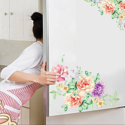 2pcs/Set Nobility Peony Floral Flowers Bathroom Toilet Wall Arts Decals Decors Removable Stickers for Bedroom Living Room Dining Room