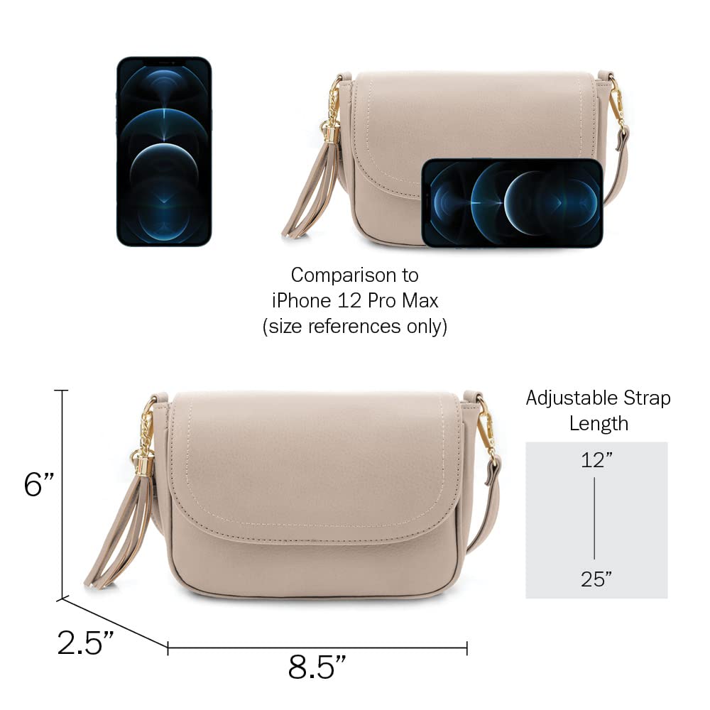 EVVE Small Crossbody Bag for Women Trendy Vegan Leather Flap Saddle Purses with Adjustable Shoulder Strap - Stone