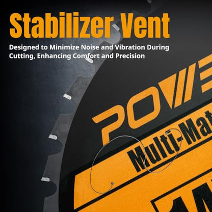 POWERTEC Multi-Material Cutting Blade - 14 inch Cold Saw Blade, 1" Arbor Metal Saw Blade, 36T TCG Cemented Carbide Teeth - Cuts Aluminum, Steel, Iron, Plastic & Wood - 1600 Max RPM - 14013