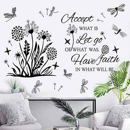 Inspirational Quotes Wall Art - Accept, Let Go, Have Faith - Dandelion Wall Decals, Flower Stickers, Murals - Bedroom, Office, Bathroom, Living Room