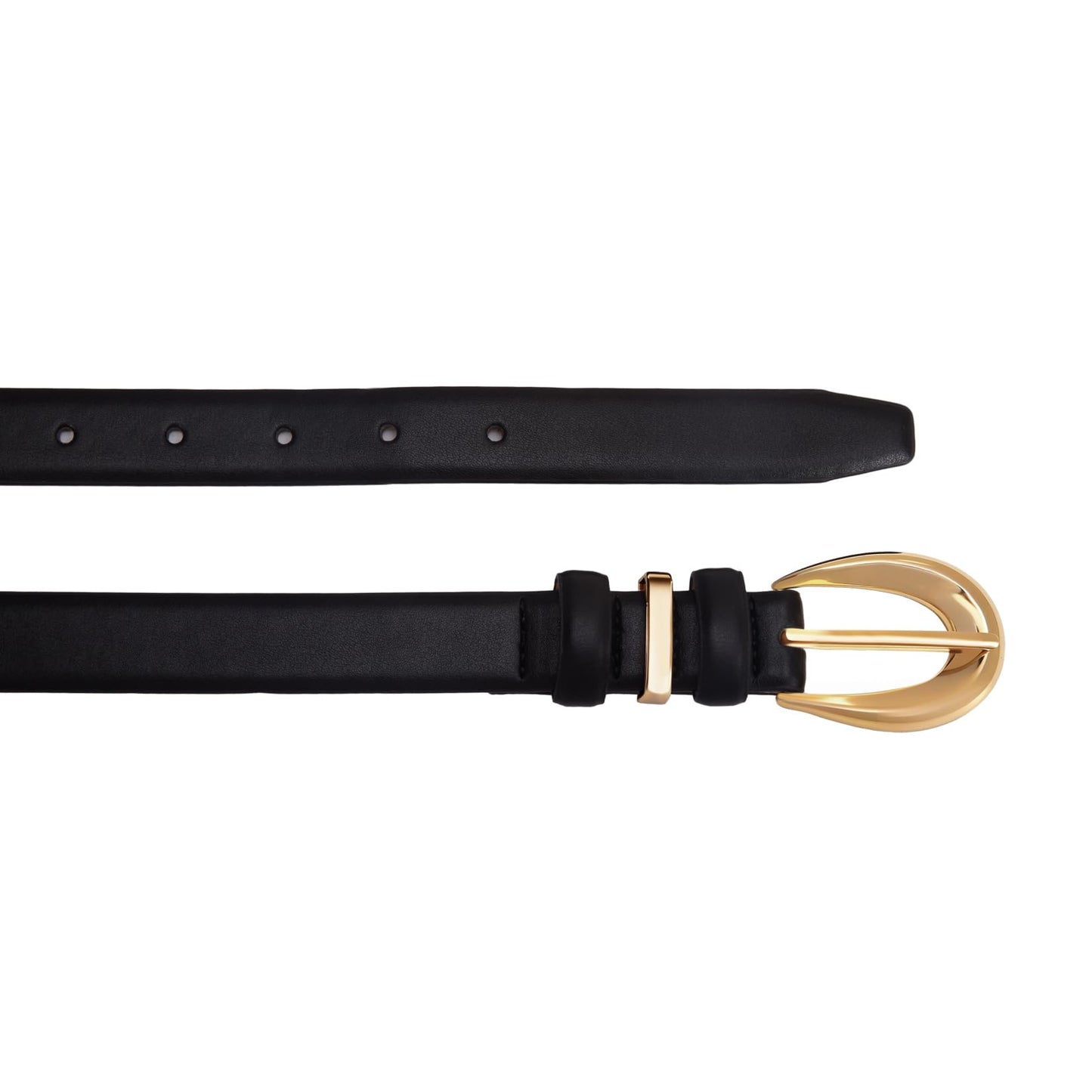 DENGFENGZHE Women Belts for Jeans Dresses Pants Fashion Ladies Skinny Leather Waist Belt with Gold Buckle Gift Box
