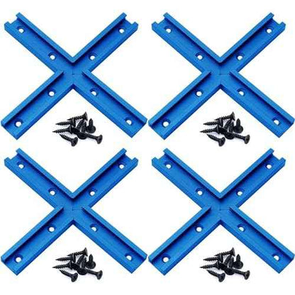 Aluminum T-Track Intersection Kit with Wood Screws?Double Cut Profile Universal with Predrilled Mounting Holes -Woodworking and Clamps ? Fine Sandblast Anodized - 4 PK (Blue)