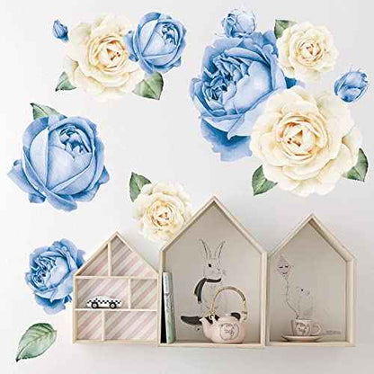 Watercolor Roses Wall Decals (Blue & White Watercolor)