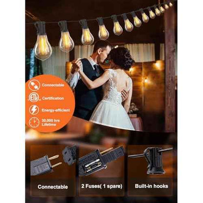 DAMAING 200FT LED Outdoor String Lights with 100+5 Shatterproof Edison LED Bulbs A39, Waterproof Commercial Grade Patio String Lights for Outside Porch Backyard Garden Deck Decor, 2200K Dimmable