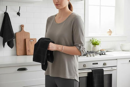 Serafina Home Black Textured Kitchen Hand Dish Towels 100% Cotton Cloth Soft