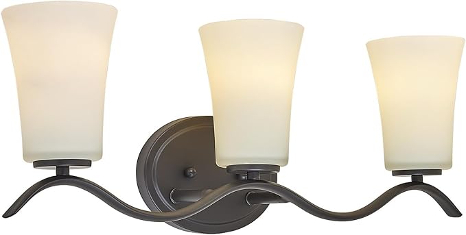 3 Light Bathroom Vanity Light Fixture, Oil Rubbed Bronze Vanity Light Fixtures with Milky White Glass Shade, Modern Bathroom Wall Sconces Lights Over Mirror