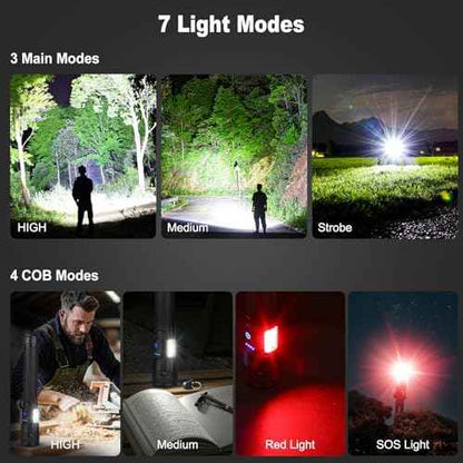 Rechargeable Flashlights 90000 High Lumen, 10000 ?Ah ¥ÂATTERY LED Flashlight with Cob-Light for Home, Super Bright Flash Light 7 Modes, IPX7 Waterproof for Outdoor Camping