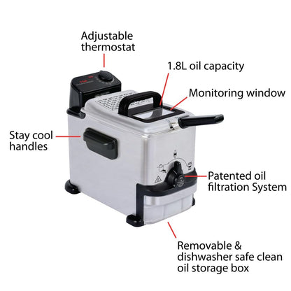 T-fal 3.5L Stainless Steel Deep Fryer with Basket for Home Use, 1700W, Deep Fryer with Oil Filtration, Temp Control, Digital Timer