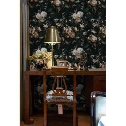 Floralplus Peel and Stick Wallpaper Removable Dark Floral Wallpaper 17.5 x 393 in Renter Friendly Wallpapers for Bedroom Accent Wall Black Floral Contact Paper Flower Wall Mural