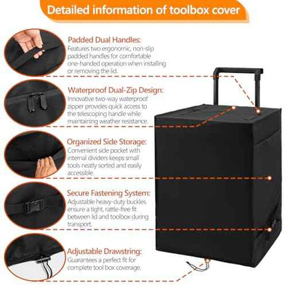 Rolling Tool Box Cover for Stackable Tool Box System with Wheels,Utility Storage 600D Waterproof Dustprood foldable Tool Chest Organizer Covers Accessories for Outdoor/Indoor Black,Cover Only