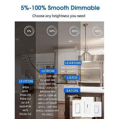 12 Pack 5/6 Inch 5CCT LED Recessed Light Retrofit, 2700K/3000K/4000K/5000K/6500K Selectable Downlight, Dimmable Can Lights with Metal Baffle Trim, CRI 90, 10.5W=85W, E26 Base, IC & Wet Rated, ETL&FCC