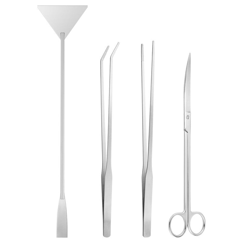 Ohtomber Aquascape Tools Aquarium Kit - 4PCS Terrarium Supplies Include Long Tweezers for Terrarium, Feeding Tongs, Aquarium Scissors, Algae Scraper for Fish Tank Cleaning Plant Trimming