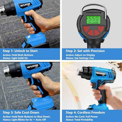 20V Cordless Heat Gun with 2 x 4.0Ah Batteries (122¢µ?1022¢µ) Fast-Heating Hot Air Gun Kit with Screen Display Variable Temperature Wind Speed, Portable Heat Gun for Shrink Tubing Vinyl Wrap