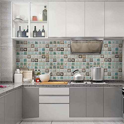 Abyssaly Mosaic Adhesive Thick Self-Adhesive Removable Peel and Stick Teal Green Countertop Wallpaper Mosaic Paper 15.7" x 78.7