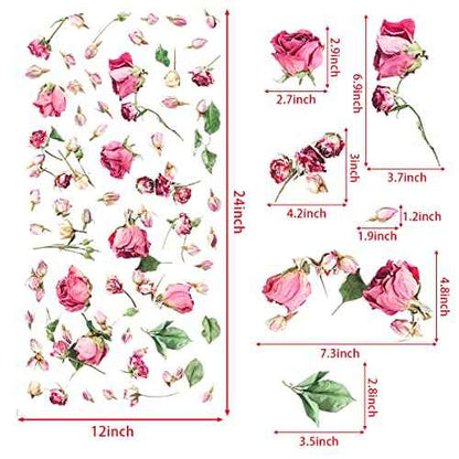 Removable 3D Falling Rose Wall Decals DIY Flower Petals Wall Stickers Peel and Stick Floral Wall Decals Decor Art for Girls Bedroom Living Room Furniture Decorations