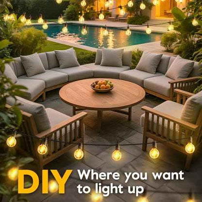 Minetom 75FT Solar String Lights Outdoor with Cable Ties and Hooks, Commercial Waterproof Solar Powered Patio Lights with 35 LED Shatterproof Bulbs, Hanging Light for Outside Backyard Garden Decor