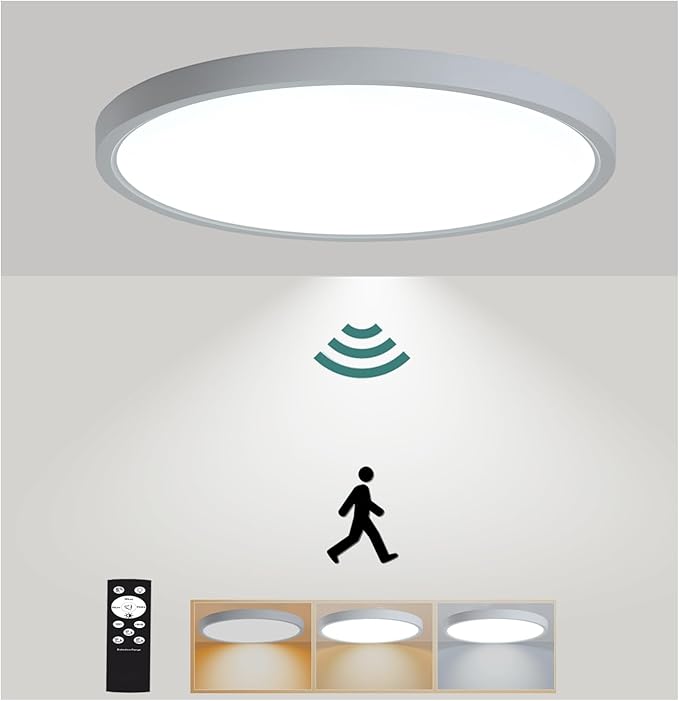 12 Inch Motion Sensor Ceiling Light Indoor Wired, LED Motion Sensor Light Indoor with Remote, Flush Mount Light Fixture for Closet Hallway Laundry Porch Pantry, White