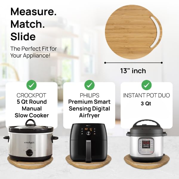 Ibyx Elegant Round Sliding Tray for Your Pressure Cooker, Air Fryer & Heavy Kitchen Appliances - Sturdy, Slides Easily from Under The Cabinet (Natural, 13”)