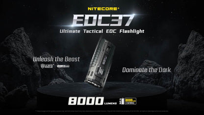 Nitecore EDC37 EDC Flashlight, 8000 Lumen Flat Shape USB-C Rechargeable Fast Charging with Digital OLED Display and Mechanical Lock Sticker
