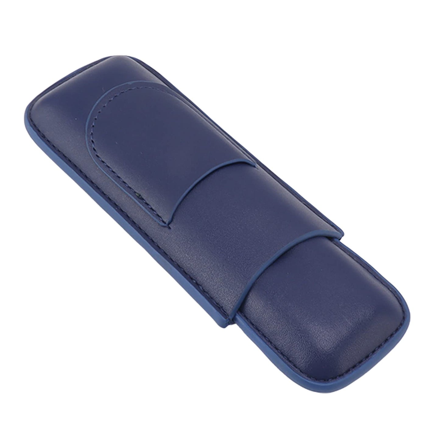 OEBUAFI 2 Finger Faux Leather Cigar Case, Premium Soft Touch Travel Holder with Front Pocket for Cutter, Elegant Sewing Technology Lightweight Durable Men (Blue)