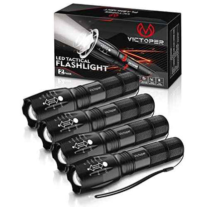 Victoper LED Flashlight 4 Pack, Bright Tactical Torch High Lumens with 5 Modes, Waterproof Zoomable Flash Light for Outdoor, Gifts for Hunting Camping Essentials Gear
