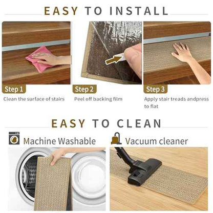 Stair Treads Non Slip for Wooden Steps Indoor 9" x 30" 15 Pack Extra Wide Stair Tread Carpet Stairs Runner, Step Pads with Reusable Adhesive for Dogs Kids Elders, Machine Washable, Beige