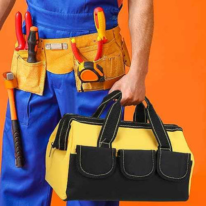 Sanwuta 9 Pcs Tool Bag for Men 3 Heavy Duty Wide Mouth Tool Bags and 6 Small Waterproof Pouch Tote for Electrician Carpenter Mechanic Father's Day Christmas Gifts(13 Inch,Blue Red Yellow)