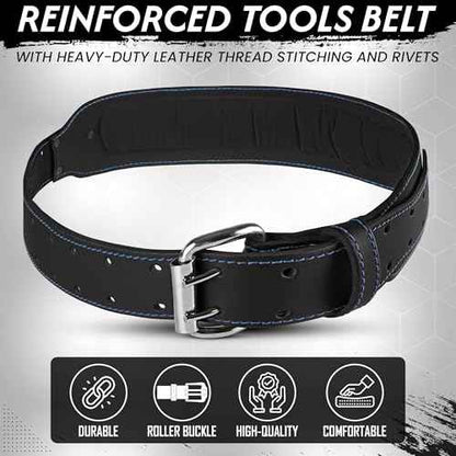 ABRIX Leather Tool Belt for Men ? Heavy Duty 28 Pocket Tool Belts with Padded Foam, Adjustable (Fits 30" to 50"), Maroon (Chocolate, Extra Large) (Black, Extra Large) (Black)