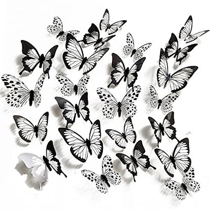 24 Pcs/Set Black White 3D Butterfly Wall Stickers Wedding Decoration Decals Bedroom Living Room Home Decor Butterflies Sticker