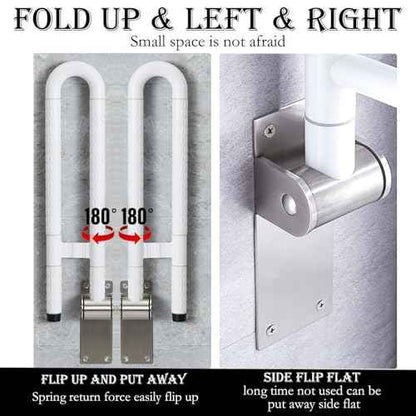 28 Inch Toilet Grab Bar Flip Up Stainless Steel with ABS Handicap Rails Load Capacity of 150 kg 330 lbs Grab Bars Toilet Rail Bathroom U Shaped and Wall Mount Safety for Injured Patients White