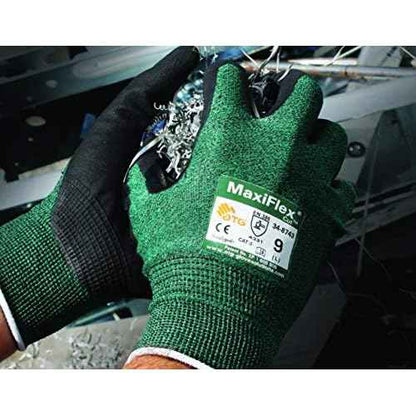 MaxiFlex 34-8743 Resistant Nitrile Coated Work Gloves with Green Knit Shell and Premium Coated Micro-Foam Grip