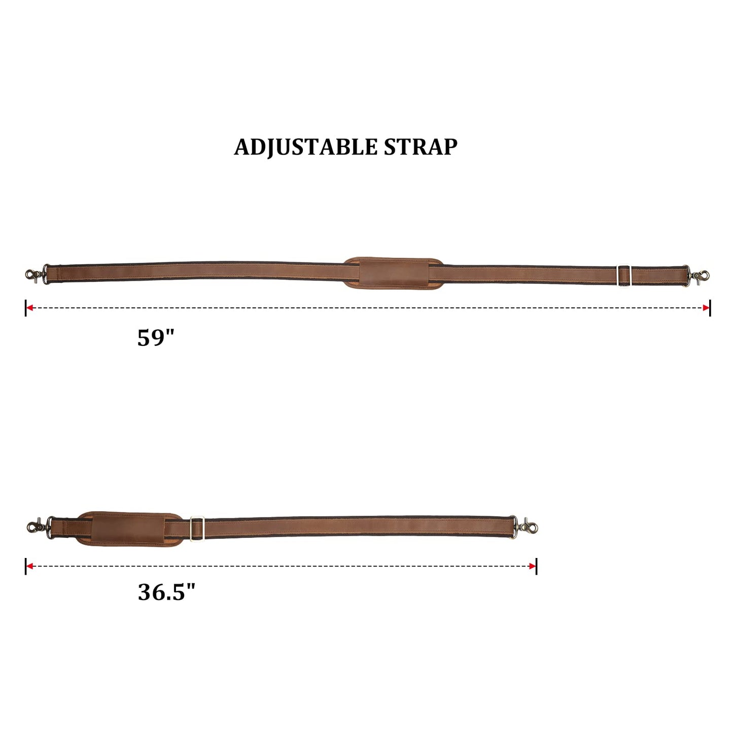 Polare Full Grain Leather Adjustable Replacement Shoulder Strap with Metal Hook for Briefcase Messenger Shoulder Duffel Bag Light Brown