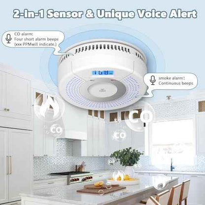 1 Pack Combination Photoelectric Smoke Alarm and Carbon Monoxide Detector Battery Operated with Digital Display (White)