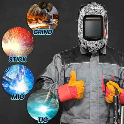Welding Helmet Auto Darkening True Color Solar Powered Hood with Adjustable Wide Shade Range 4/9-13 for Mig Tig 1/25000s Response Time 4 Arc Sensor JRP070 Welder Mask (Punishment)