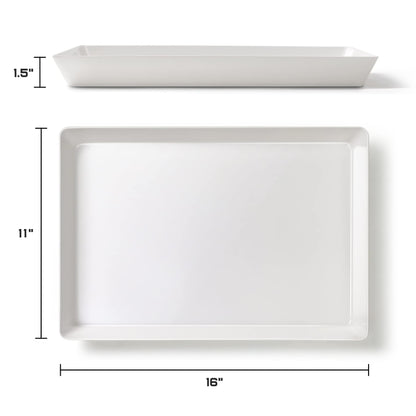 4-Pack Plastic 16" x 11" Large White Serving Trays Set - Reusable Serving Platters for Cookie, Appetizer, Charcuterie, Snack, Dessert, Party Food Display - Stackable Kitchen CounterTop Tray, BPA Free
