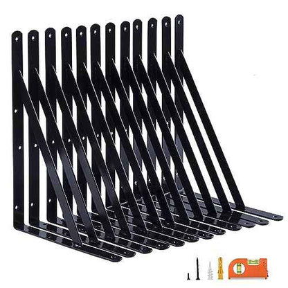 12-Pack 16 Inch Heavy Duty Shelf Brackets, Large Wall Bracket for Floating Shelves, 90 Degree Triangle Large L Bracket, Black Powder-Coated Steel