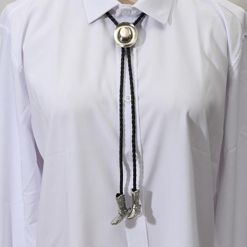 Joxevyia Western Cowboy Bolo Tie for Men Women Adjustable Necktie 3D Cowboy Hat and Boots Tips Bolo Neckties for Concert Rodeo and Daily Outfit