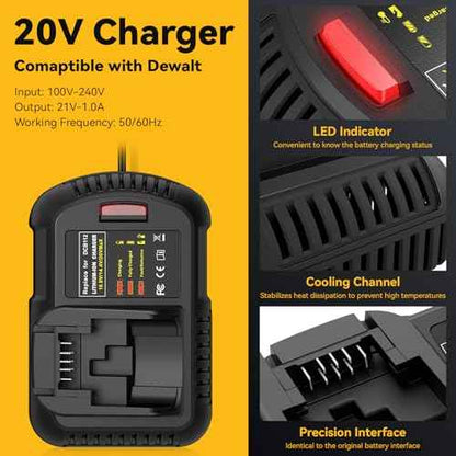 Replacement for DeWalt 20V Max Battery Charger, 2 Pack 6.0Ah Replace Battery & DCB112 Fast Charger Compatible with Dewalt 20V Max Battery DCB206 DCB205 DCB208 & 20 Volt Cordless Power Tool