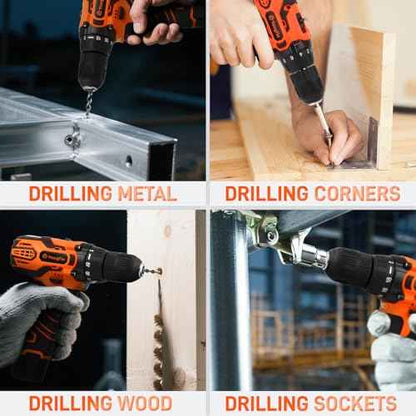 YOUGFIN Tool Kit with Drill 12V, Home Tool Set with Cordless Drill for Men, Power Drill Tool Box with 195 Pieces Household Hand Tools for Office (with 2.0Ah Battery & Charger)