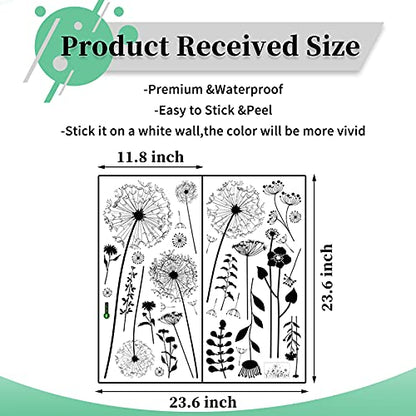 Large Dandelion Wall Stickers, Attractive Flying Flowers Wall Decals, Removable Plants Wall D?cor, DIY Art Mural Vinyl for Bedroom Living Room Sofa Backdrop Classroom Decoration (Black)