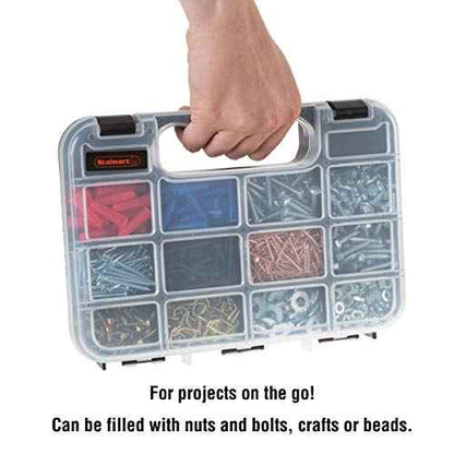 Hardware Organizer Box with Dividers - 14 Compartment Small Parts Organizer Portable Tool Box Organizer with Secure Latches - Plastic Screw Organizer Box for Nuts, Beads, Jewelry or Tackle by Stalwart