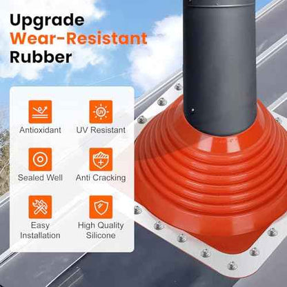 #6 Metal Roof Pipe Flashing Boot, Metal Roofing Pipe Flashing Boot Fits Pipe OD 5" to 9" Wide, Includes Flexible Silicone High Temp Roof Vent Boot, Hex Socket x2, Roofing Screw x50, Square Base, Red