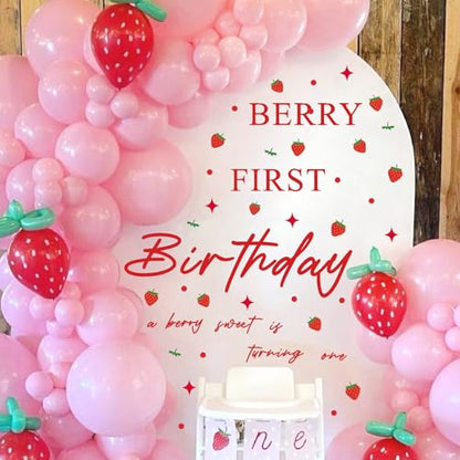 Berry First Birthday Decal Sign Party First Birthday Backdrop Decals Baby Shower Girl Party Arch Stickers Strawberry Fruit Theme Party Decorations Balloon Arch Party Supplies
